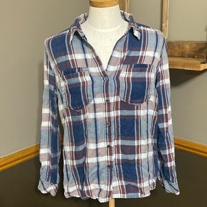 kut from the kloth navy, Maroon & white lyocell plaid button down shirt size Med